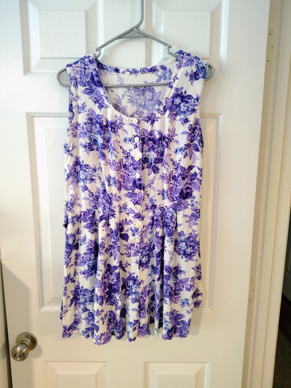 Vintage Romper Sleeveless Blue/ Purple Floral Button-Front